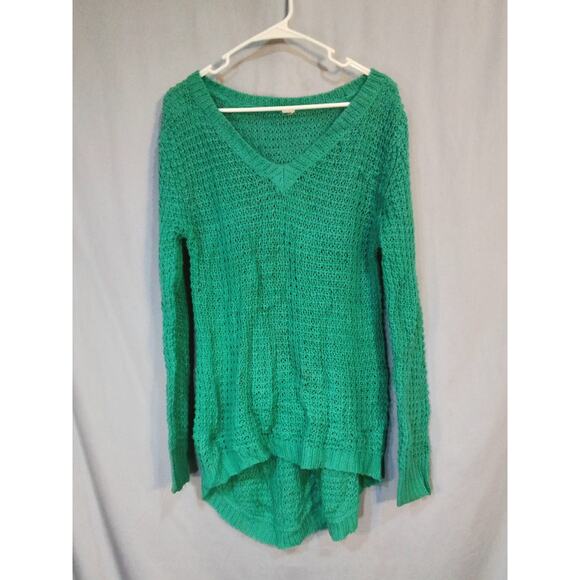 Green open knit V neck sweater - Picture 3 of 5